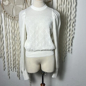 NUDE NWT Open Knit Sweater with Puff Sleeve in Ivory Size Small